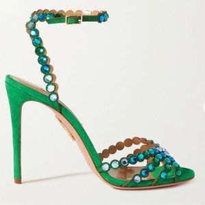 AQUAZZURA
Tequila 105 crystal-embellished suede sandals in Green